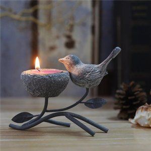 Votive Candle Holders, Vintage Home Decor Centerpiece, Iron Branches, Resin Bird
